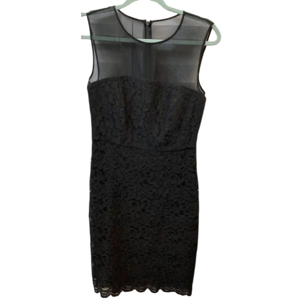 Diane von Furstenberg DVF Black Lace Sheer Neckline Sheath Dress Size 4